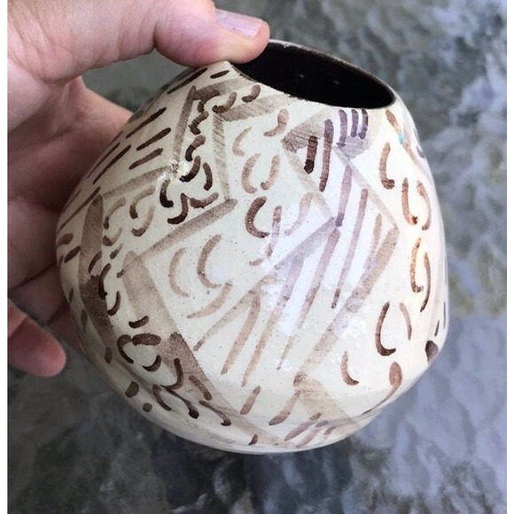 Brown and White Pottery Bud Vase or Pen-Pencil Holder - Picture 3 of 8